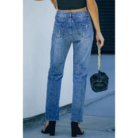 Sky Blue Ripped Pumpkin Patchwork Halloween Straight Jeans - 18 US thumbnail