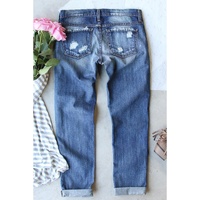 Sky Blue Sequin Pumpkin Patched Distressed Straight Leg Jeans - 8 US thumbnail