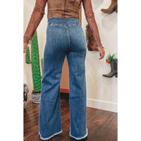 Sail Blue High Waist Button Fly Seamed Raw Hem Flare Jeans - 4 US thumbnail