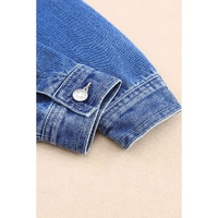 Blue Chest Pockets Drop Shoulder Loose Denim Jacket - L thumbnail