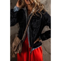 Black Fake Two-Piece Hooded Zip-Up Denim Jacket - XL thumbnail