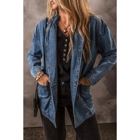 Sail Blue Side Pockets Lapel Collar Denim Jacket - S thumbnail