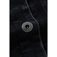 Black Plaid Sleeve Frayed Hem Hooded Denim Jacket - M thumbnail