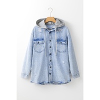 Mist Blue Oversized Contrast Hooded Denim Jacket - L thumbnail