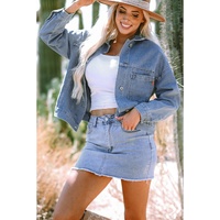 Wild Wind Washed Oversize Pocketed Denim Jacket - S thumbnail