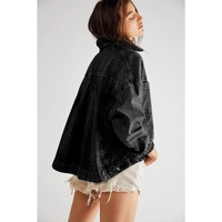 Black Washed Oversize Pocketed Denim Jacket - L thumbnail