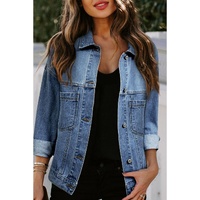 Light Blue Washed Oversize Pocketed Denim Jacket - M thumbnail