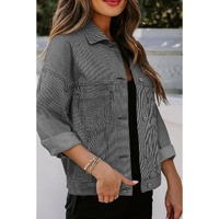 Blue Stripe Washed Oversize Pocketed Denim Jacket - S thumbnail