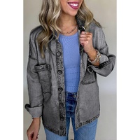 Medium Grey Mineral Wash Patched Pocket Split Denim Jacket - 2XL thumbnail