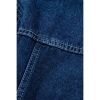 Navy Blue Ruffle Raw Hem Flap Pockets Denim Jacket - S thumbnail