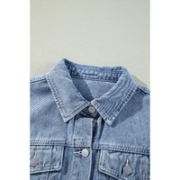 Beau Blue Ruffle Raw Hem Flap Pockets Denim Jacket - S thumbnail