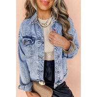 Beau Blue Vintage Washed Flap Pockets Denim Jacket - L thumbnail