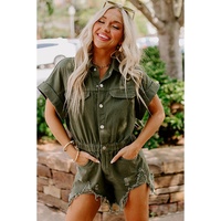 Moss Green Distressed Frayed Denim Romper - XL thumbnail
