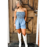 Beau Blue Spaghetti Strap Smocked Denim Romper - XL thumbnail