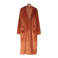 Brown Retro Velvet Long Sleeve Pocket Coat - M thumbnail