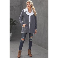 Gray Lapel Collar Button Fleece Jacket - XL thumbnail