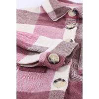 Plaid Color Block Buttoned Long Sleeve Jacket with Pocket - M thumbnail