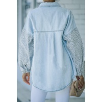 Sky Blue Contrast Leopard Denim Jacket - 2XL thumbnail