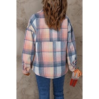Pink Black/Pink Plaid Flap Pockets Shacket - M thumbnail