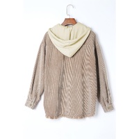 Azura Exchange Khaki Patchwork Hooded Corduroy Shacket - L thumbnail