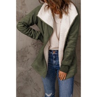 Green Faux Suede Fleece Lined Open Front Jacket - M thumbnail