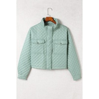 Green Quilted Pocketed Zip-up Cropped Jacket - S thumbnail