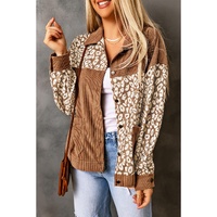 Brown Leopard Print Corduroy Long Sleeve Jacket - S thumbnail