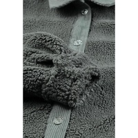 Gray Corduroy Trim Elbow Patch Sherpa Jacket - M thumbnail