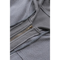 Gray Flap Pocket Drawstring Hood Zip Up Jacket - M thumbnail