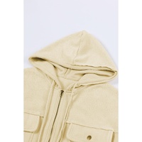 Apricot Flap Pocket Drawstring Hood Zip Up Jacket - L thumbnail