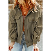 Green Flap Pocket Drawstring Hood Zip Up Jacket - L thumbnail