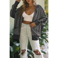 Gray Thermal Waffle Knit Full Zipper Hooded Jacket - L thumbnail