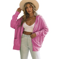Rose Thermal Waffle Knit Full Zipper Hooded Jacket - S thumbnail