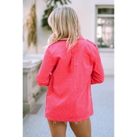 Pink Buttoned Flap Pocket Corduroy Jacket - XL thumbnail
