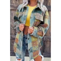 Multicolor Brushed Plaid Pocketed Oversize Shacket - M thumbnail