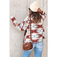 Azura Exchange Red Western Aztec Buttoned Zipper Pockets Fleece Jacket - L thumbnail
