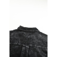 Black Vintage Distressed Mineral Wash Oversized Shacket - S thumbnail