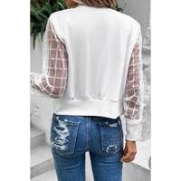 White Latticed Mesh Sleeve Zip Up Bomber Jacket - XL thumbnail