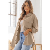 Khaki Solid Textured Flap Pocket Buttoned Shacket - M thumbnail