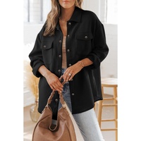Black Solid Textured Flap Pocket Buttoned Shacket - S thumbnail