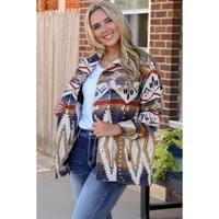 Multicolor Aztec Print Button-Up Oversized Jacket - L thumbnail