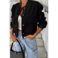 Black Big Pockets Baseball Collar Jacket - L thumbnail