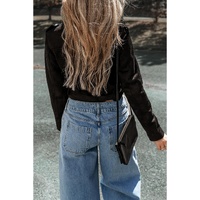 Black Asymmetric Zipper Belted Hem Jacket - S thumbnail