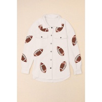 Beige Bubble Gum Texture Sequined Football Shacket - XL thumbnail
