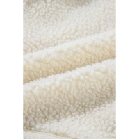 Beige Fleece Zip Up Drawstring Hooded Pocketed Jacket - M thumbnail