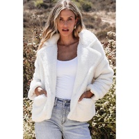 Beige Faux Fur Button Pocketed Lapel Collar Jacket - XL thumbnail