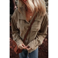 Dark Khaki Textured Chest Pocket Button-up Shacket - L thumbnail