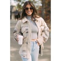 Khaki Western Aztec Print Sherpa Splicing Buttoned Flap Pocket Coat - S thumbnail