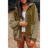 Jungle Green Quilted Textured Patchwork Loose Fit Hooded Jacket - M thumbnail