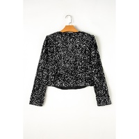 Black Sequined Open Front Cropped Jacket - S thumbnail